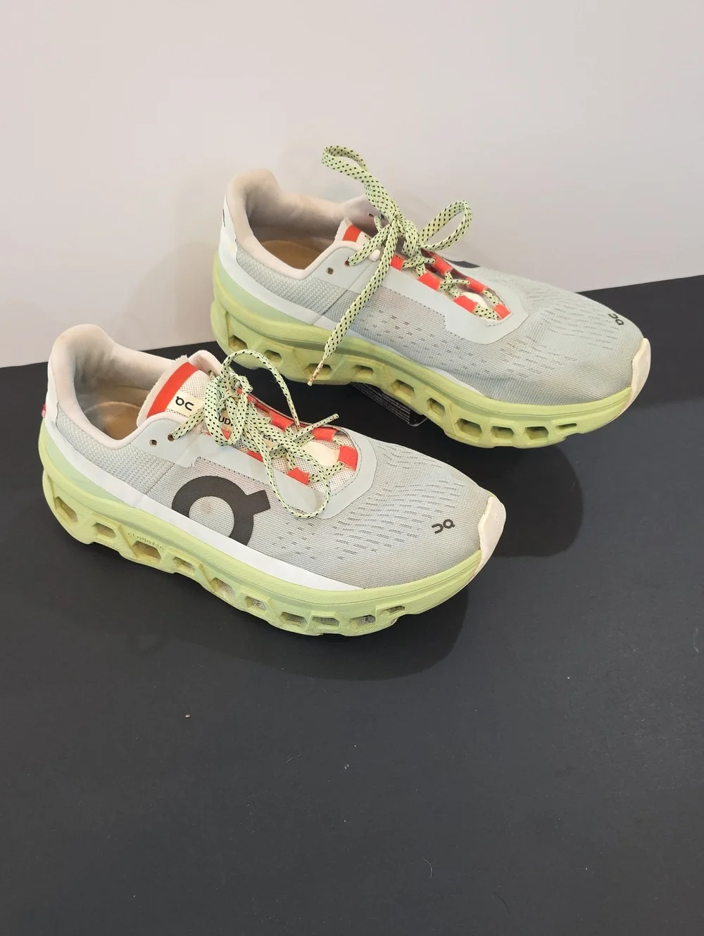 On Running CloudMonster Women’s Gray Sneakers with Lime & Coral Size 9.5